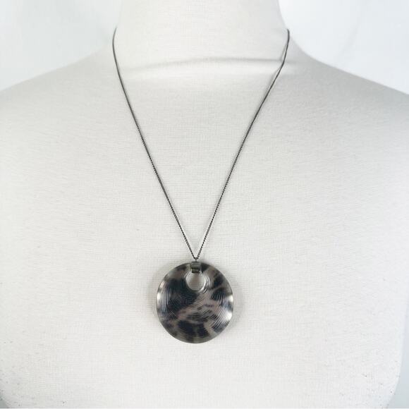 Alexis Bittar Circular Animal Print Lucite Pendant Necklace - Picture 1 of 5